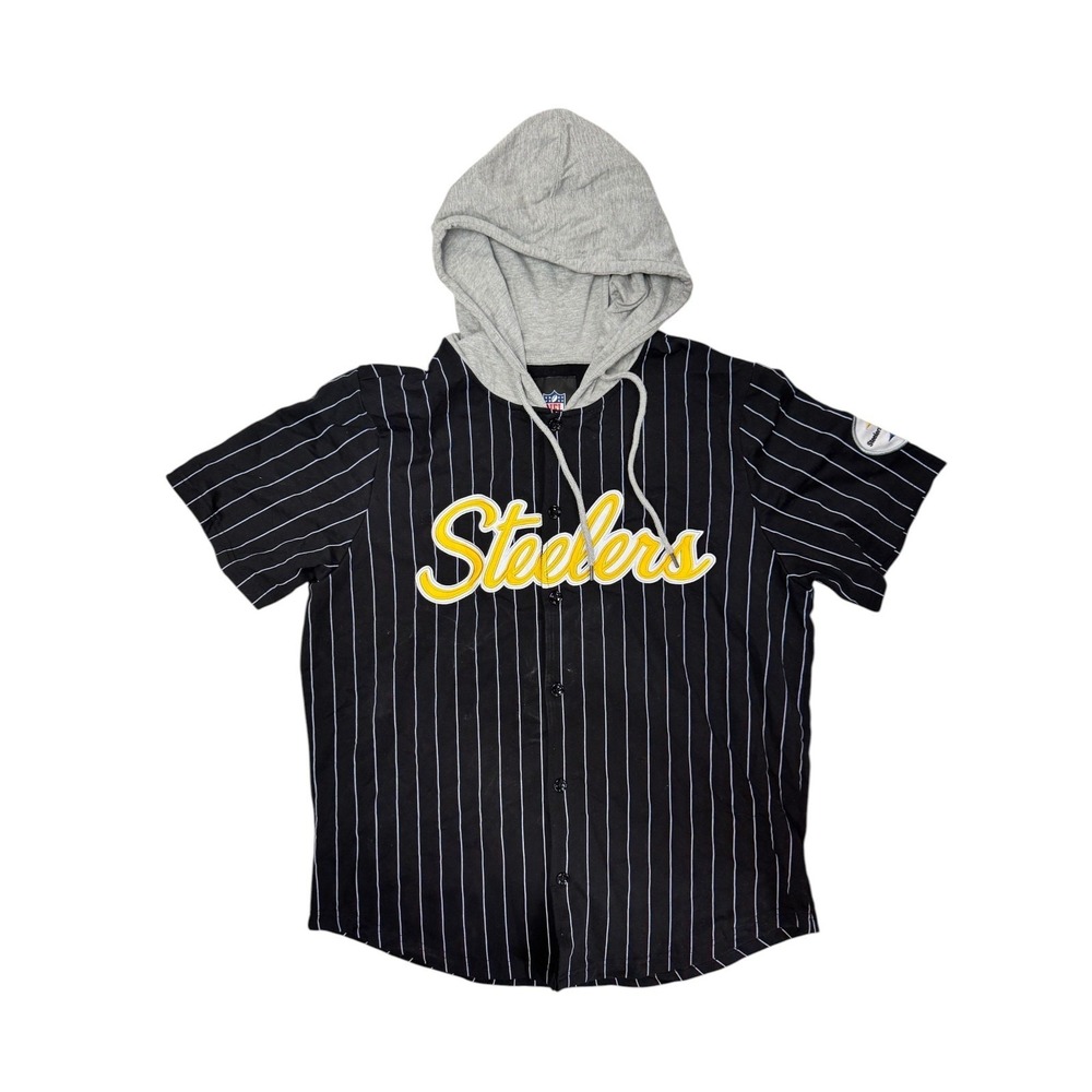 Pittsburgh Steelers Pinstriped Hoodie Short Sleeve Jersey Men's 2XL XXL